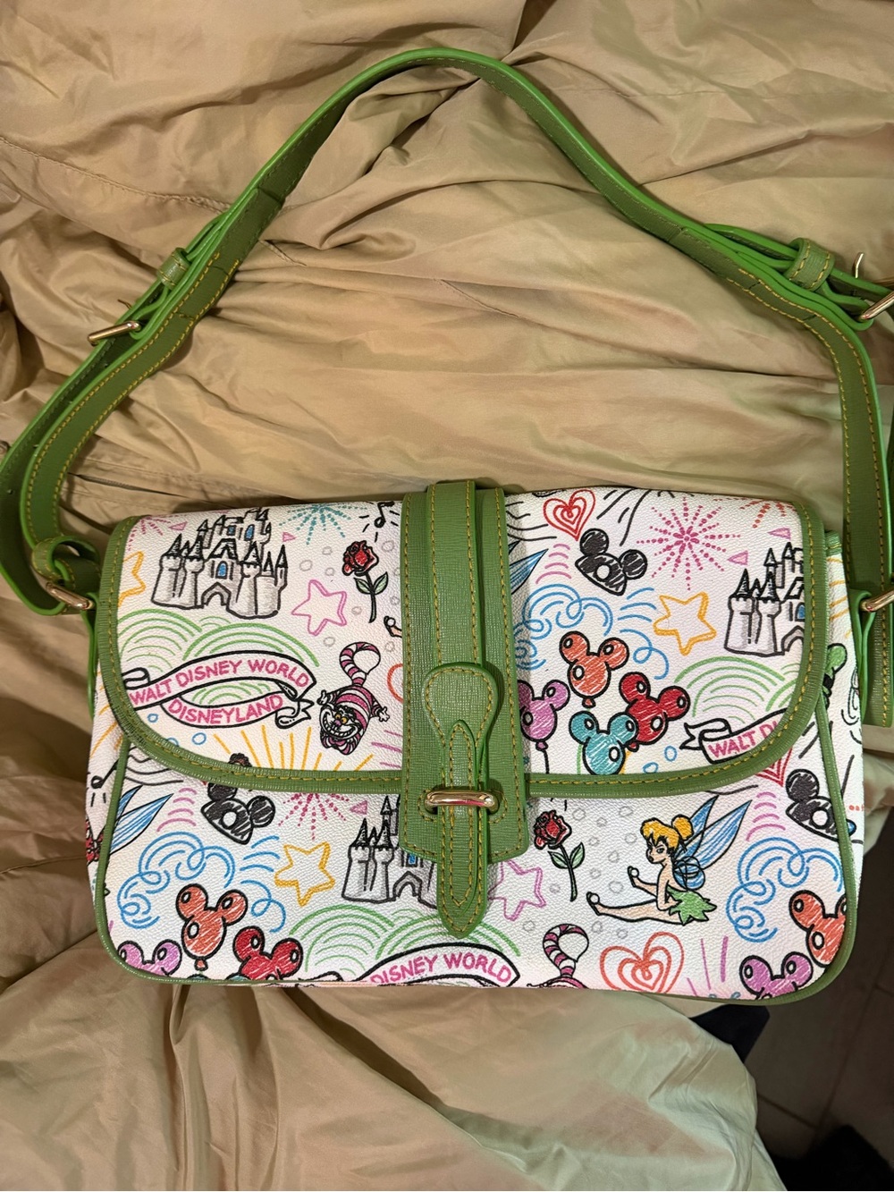 Disney Colorful Parks Print Crossbody with Green Trim